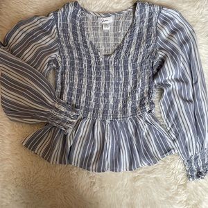 Japna Smocked Bodice Striped Blouse
